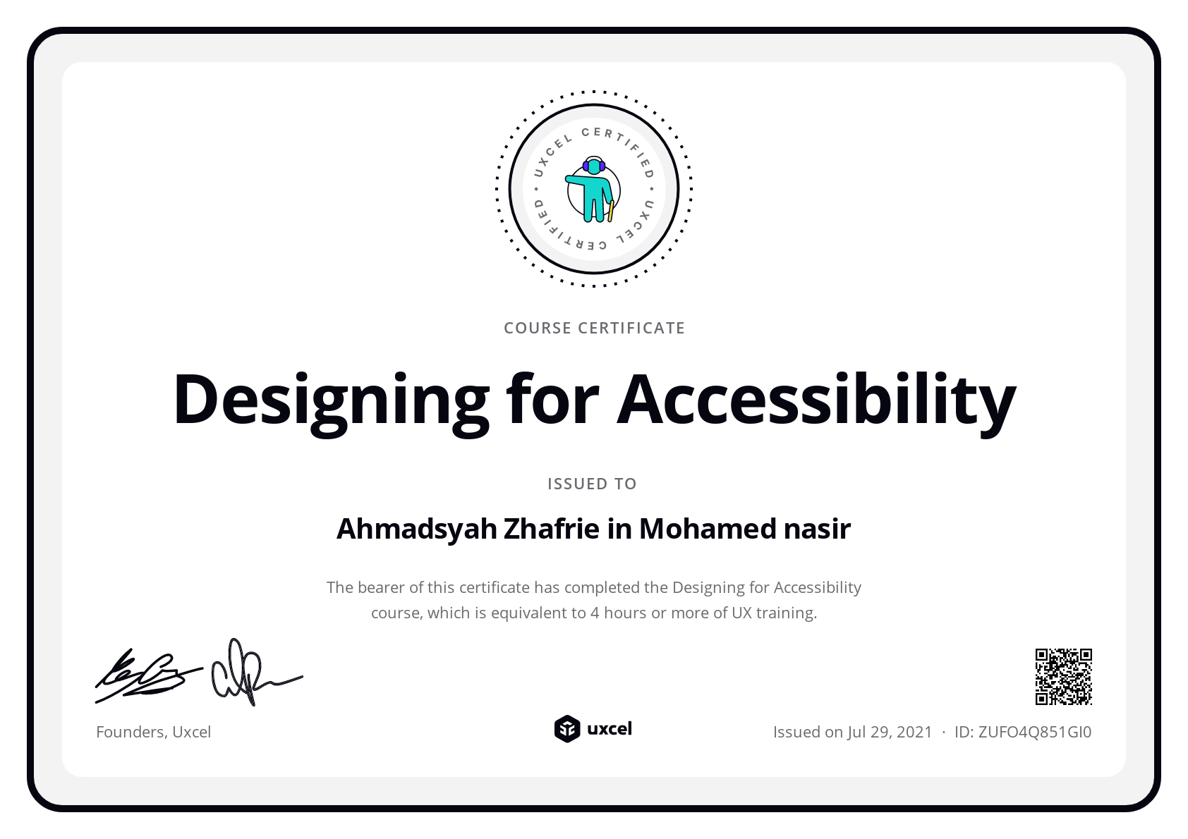 Ahmadsyah Zhafrie bin Mohamed Nasir's certificate